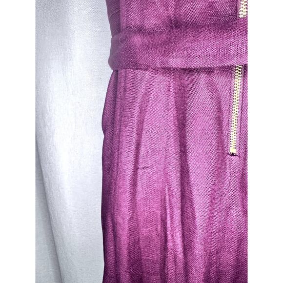 Lands' End Linen Cherry Red Burgundy Short Sleeve Tie Waist Mini Dress - Picture 6 of 9